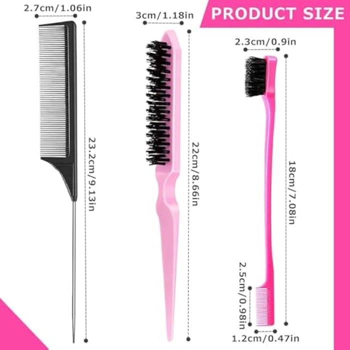 Soft Hair Brush Set with Edge Brush, Bristle Brush and Mini Comb, Teasing Brush Set for Baby Hair Softening and Flyaways [3 Pieces] - Image 3